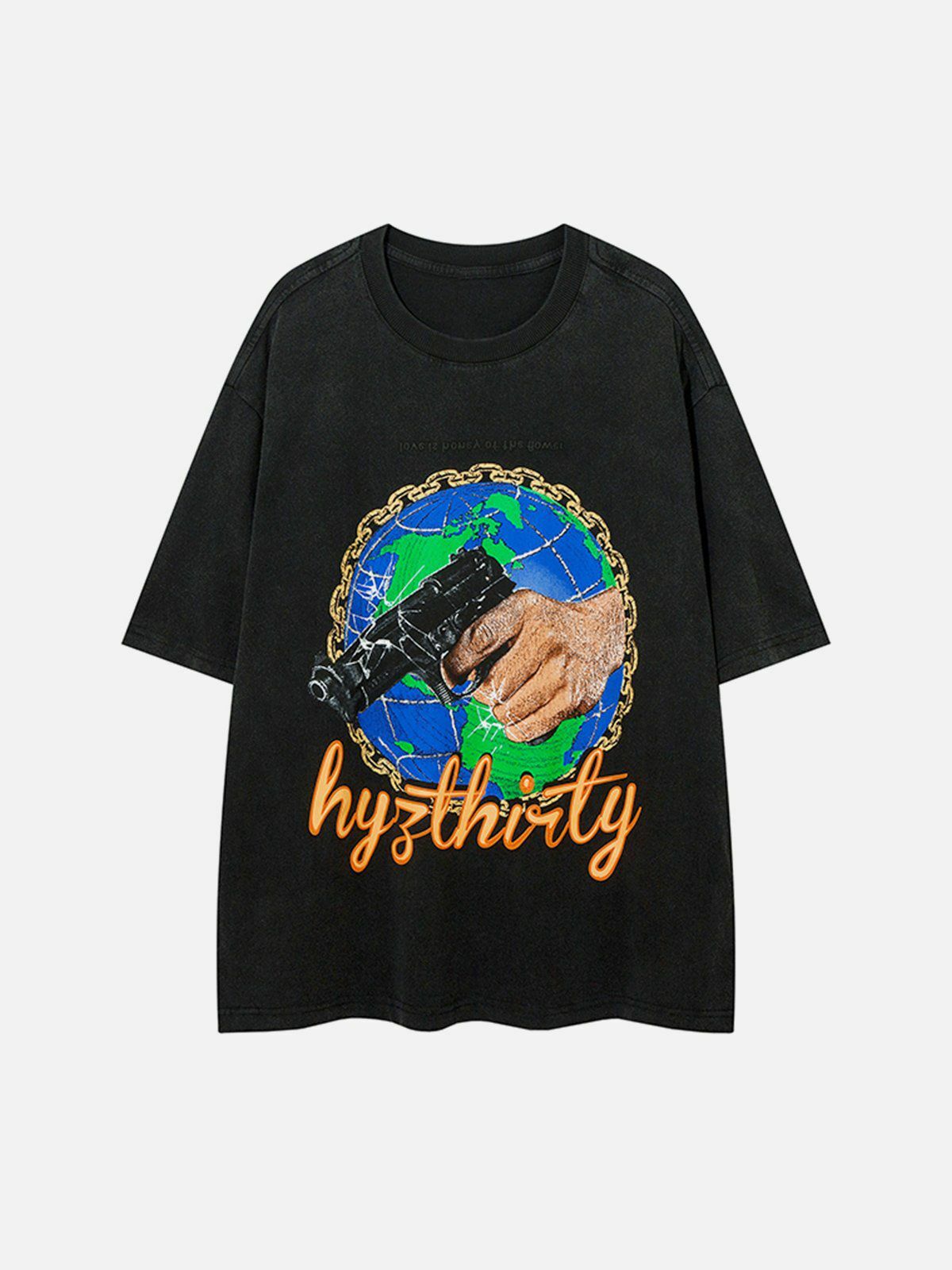 Y2K Grunge Pistol Earth Graphic Tee - Retro 90s Summer Outfit for Y2K Party Vibes