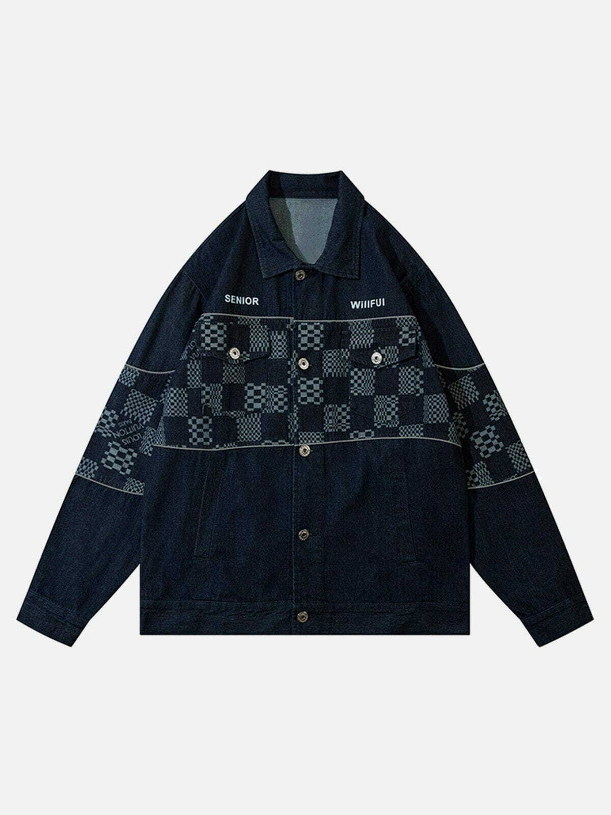 Y2K Grunge Plaid Denim Jacket - Retro 90s Summer Outfit for Y2K Party & Club Vibes