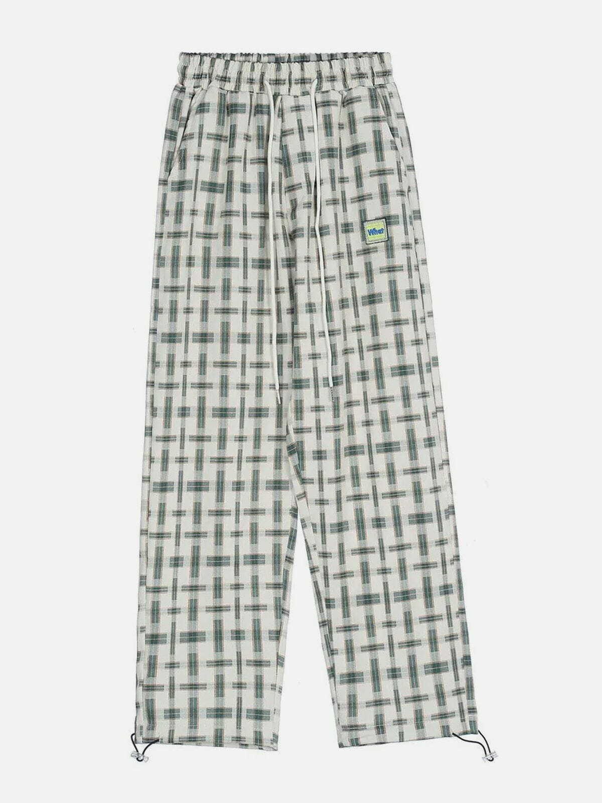 Y2K Grunge Plaid Drawstring Pants - Retro 90s Summer Outfit for Y2K Party & Club Looks