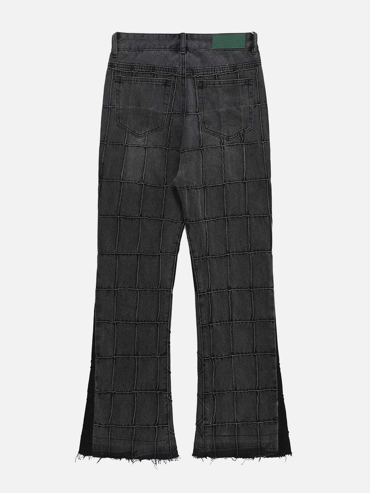 Y2K Grunge Plaid Raw Jeans - Retro 90s Summer Outfit for Y2K Party & Club Vibes