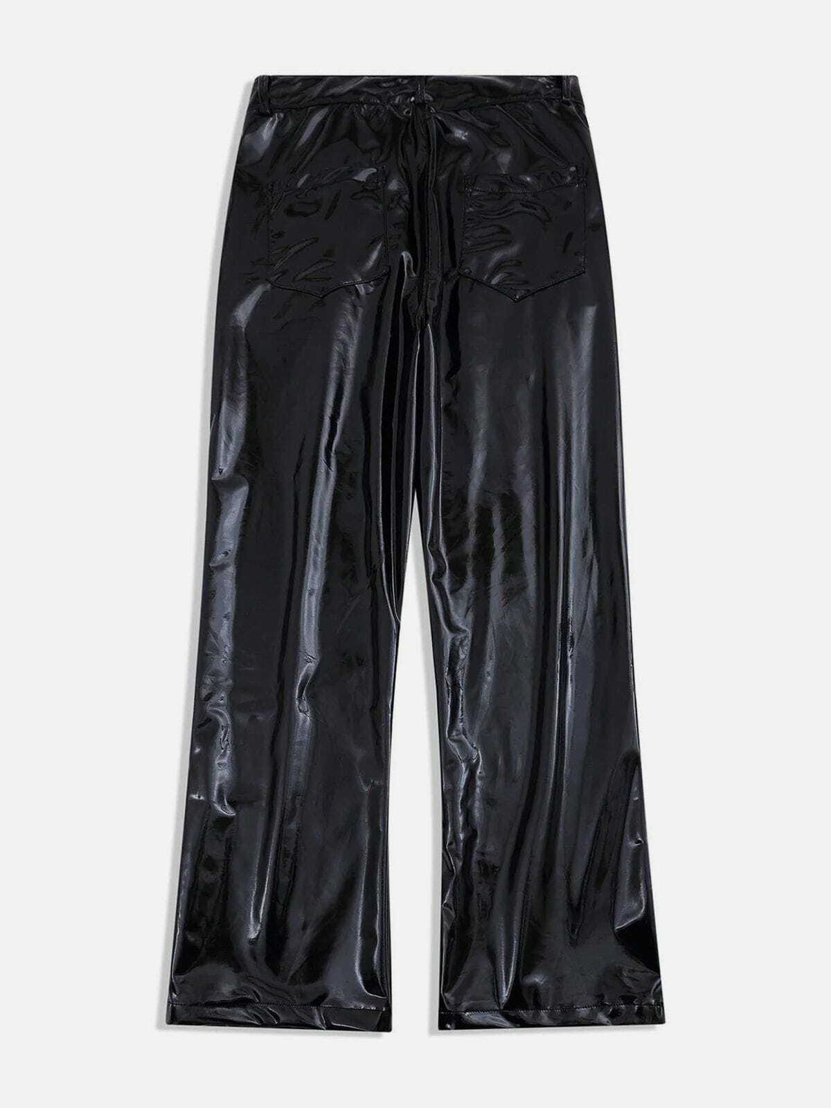 Y2K Grunge PU Pants with Pure Color Webbing - Retro 90s Summer Outfit Essential