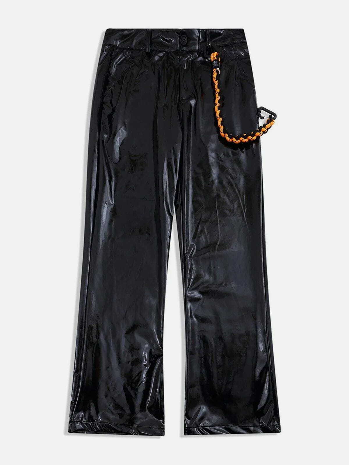 Y2K Grunge PU Pants with Pure Color Webbing - Retro 90s Summer Outfit Essential