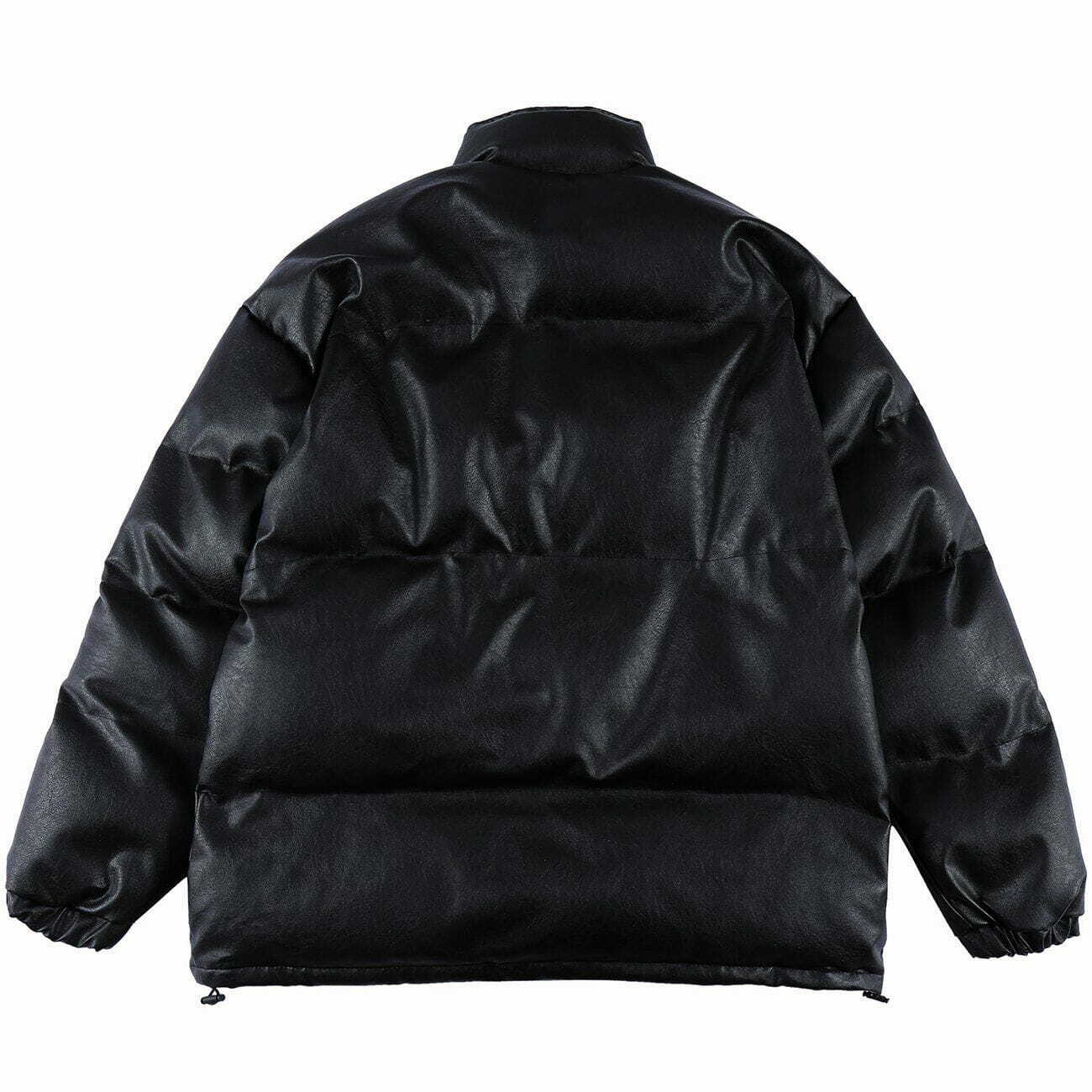 Y2K Grunge Puffer Jacket with Textured Embroidery - Retro 90s Fashion Statement Piece