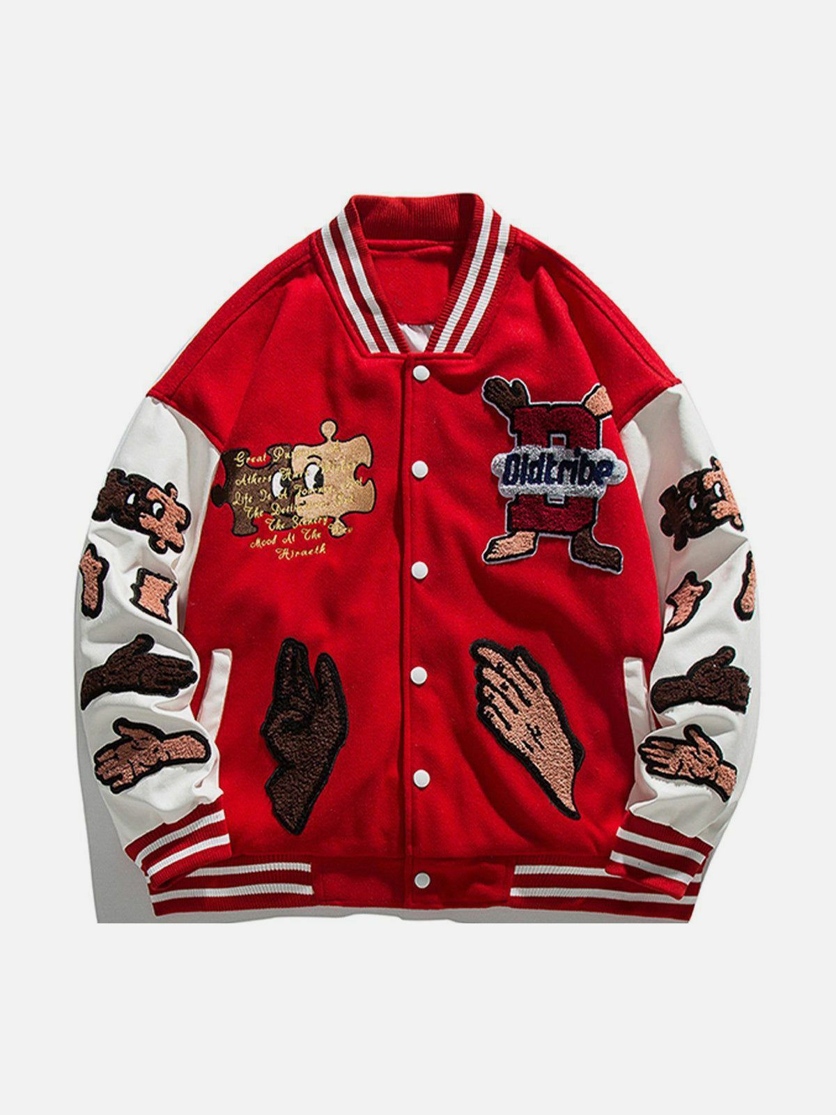 Y2K Grunge Puzzle Embroidery Varsity Jacket - Retro 90s Summer Outfit for Women