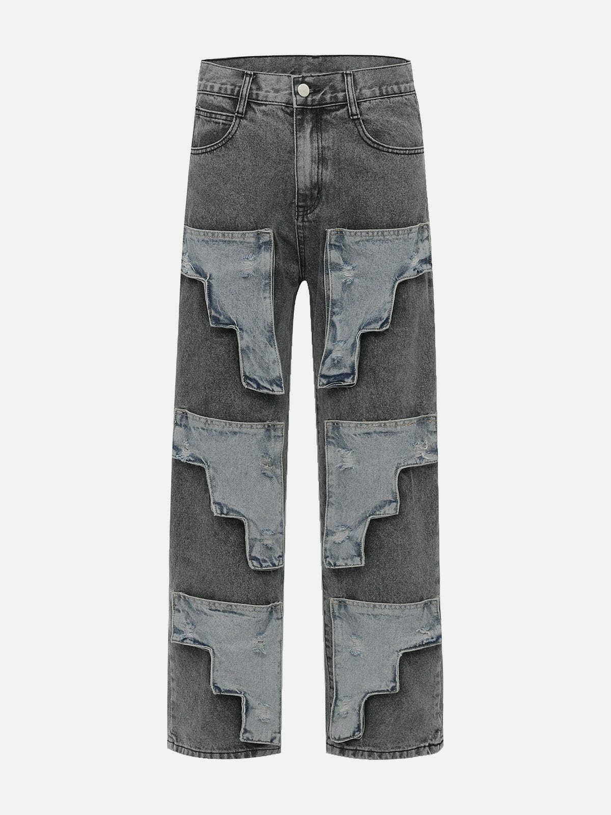 Y2K Grunge Quilted Jeans - Retro 90s Summer Outfit, Perfect for Y2K Party & Club Looks