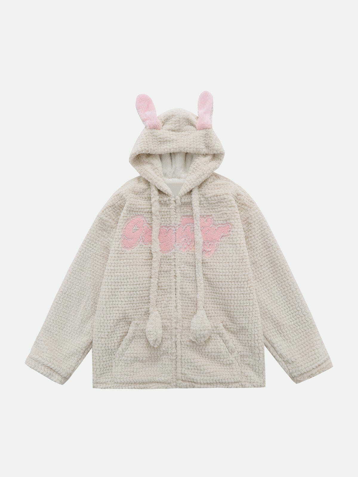 Y2K Grunge Rabbit Ears Hooded Winter Coat - Retro 90s Fashion for Y2K Outfits & Parties