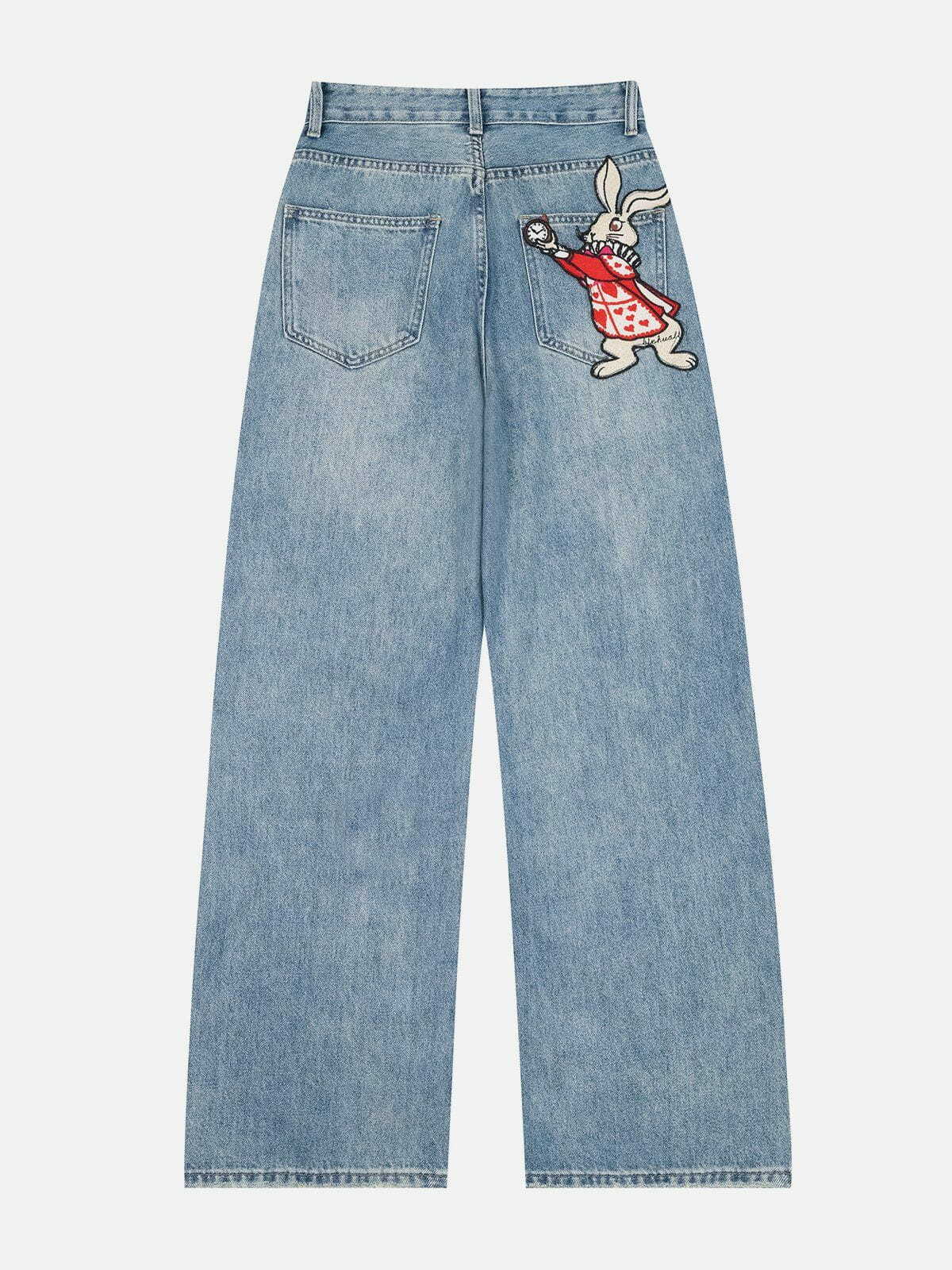 Y2K Grunge Rabbit Embroidery Jeans - Retro 90s Summer Outfit for Trendy Women