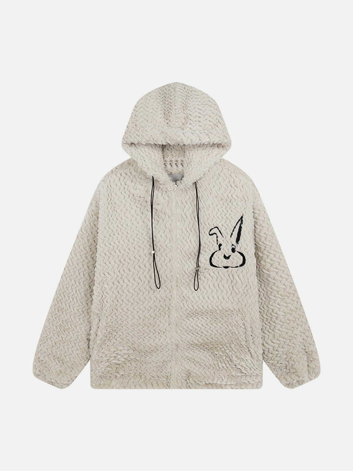 Y2K Grunge Rabbit Embroidery Sherpa Coat - Retro 90s Fashion for Summer Parties & Outfits