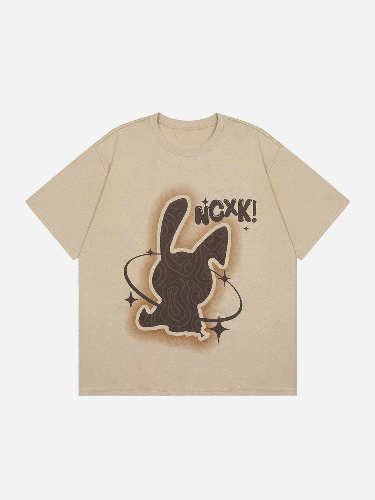 Y2K Grunge Rabbit Foam Print Tee - Retro 90s Summer Outfit, Perfect for Y2K Parties & Beach