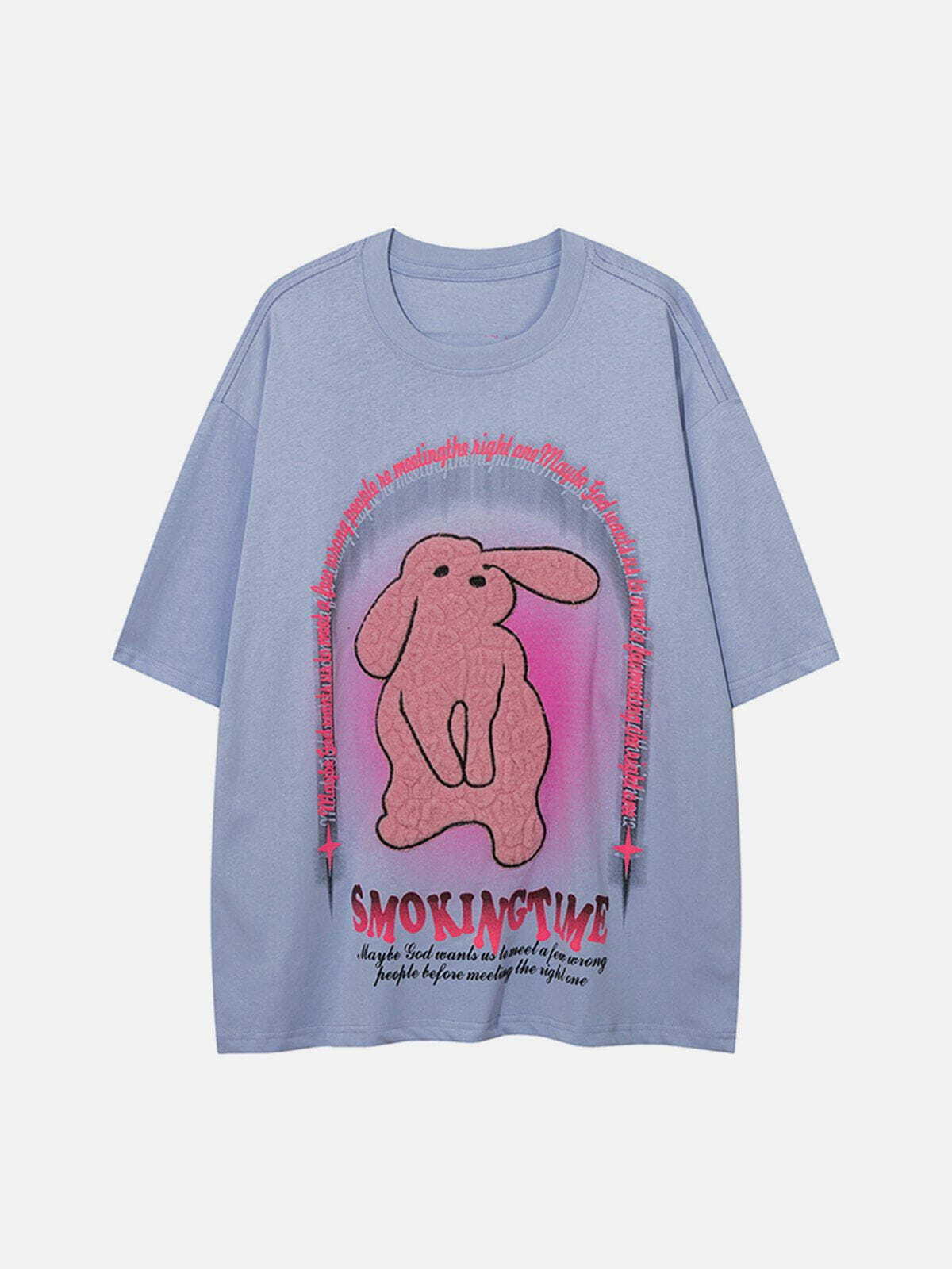 Y2K Grunge Rabbit Foam Printing Tee - Retro 90s Summer Outfit for Y2K Vibes