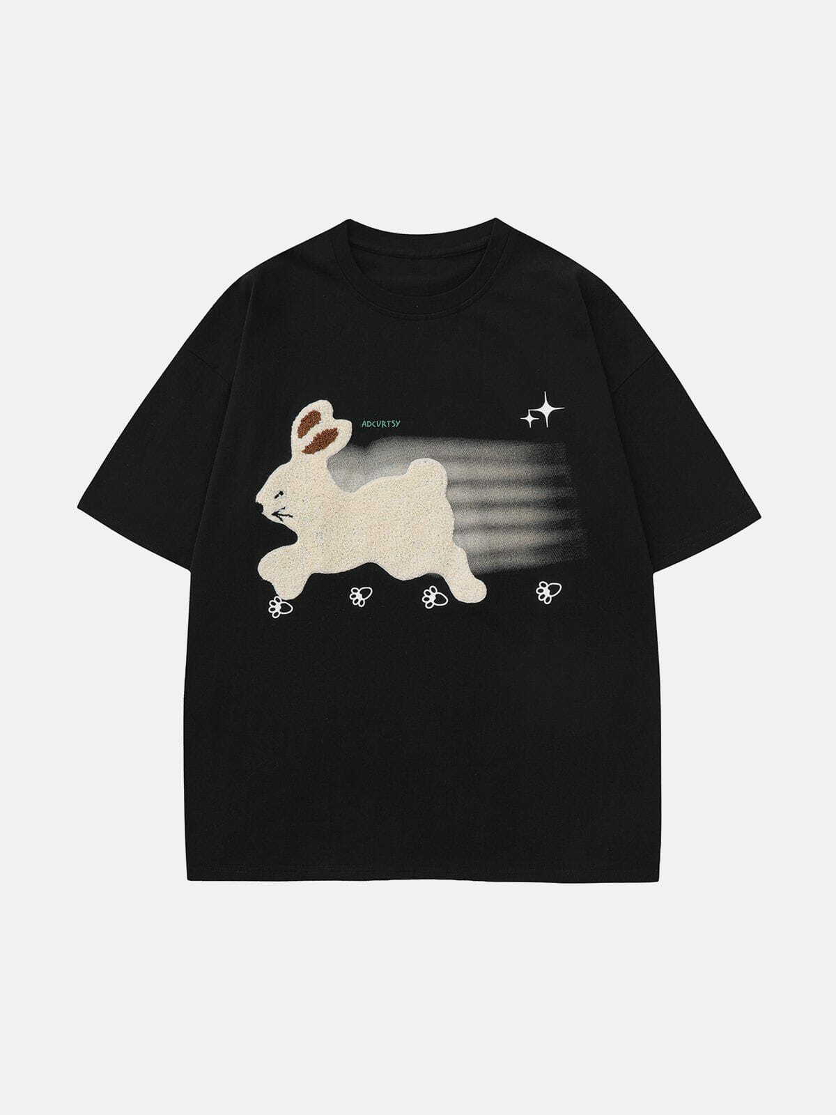 Y2K Grunge Rabbit Print Tee - Retro 90s Summer Outfit, Perfect for Y2K Party & Beach Vibes