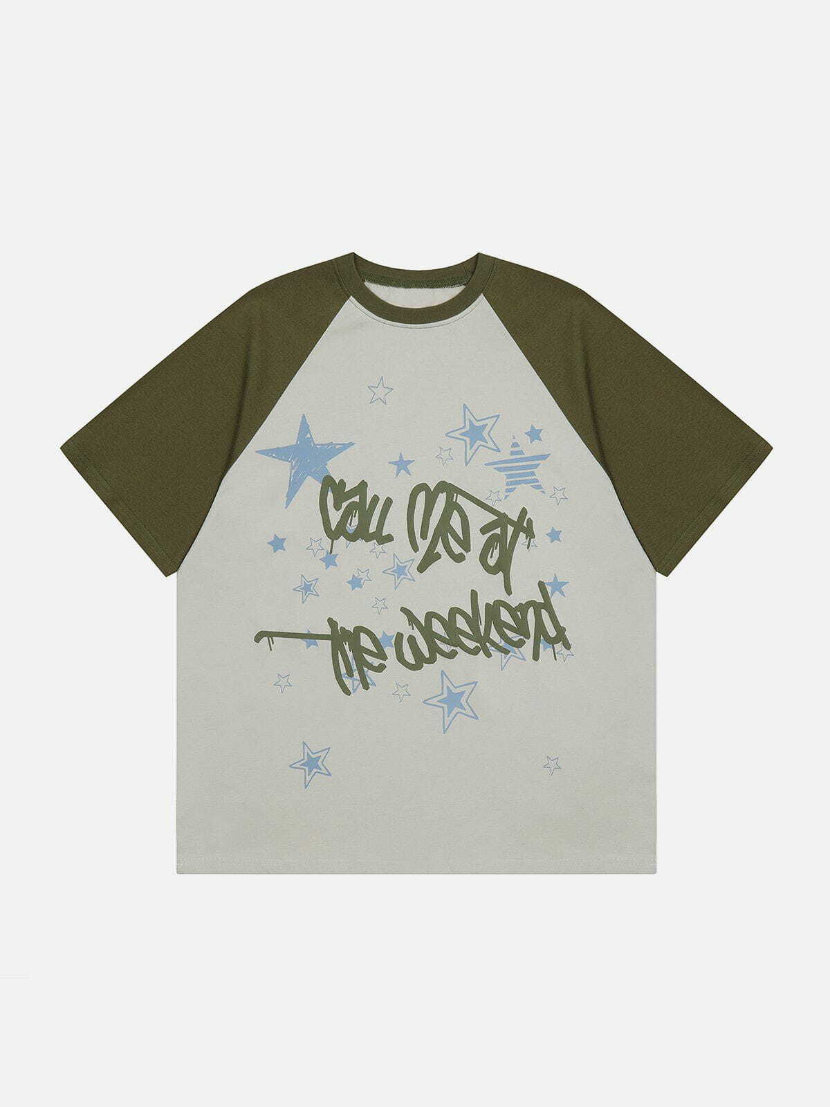 Y2K Grunge Raglan Stars Graffiti Print Tee - Retro 90s Summer Outfit for Trendy Women