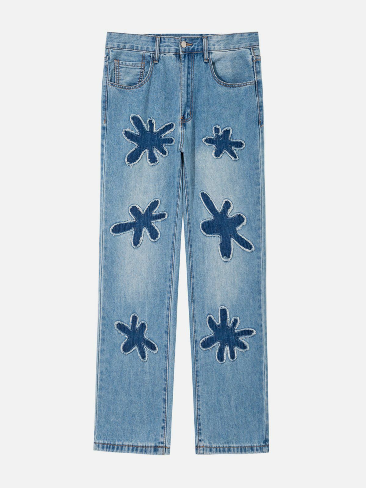 Y2K Grunge Raw Edge Patch Embroidery Jeans - Retro 90s Summer Outfit for Women