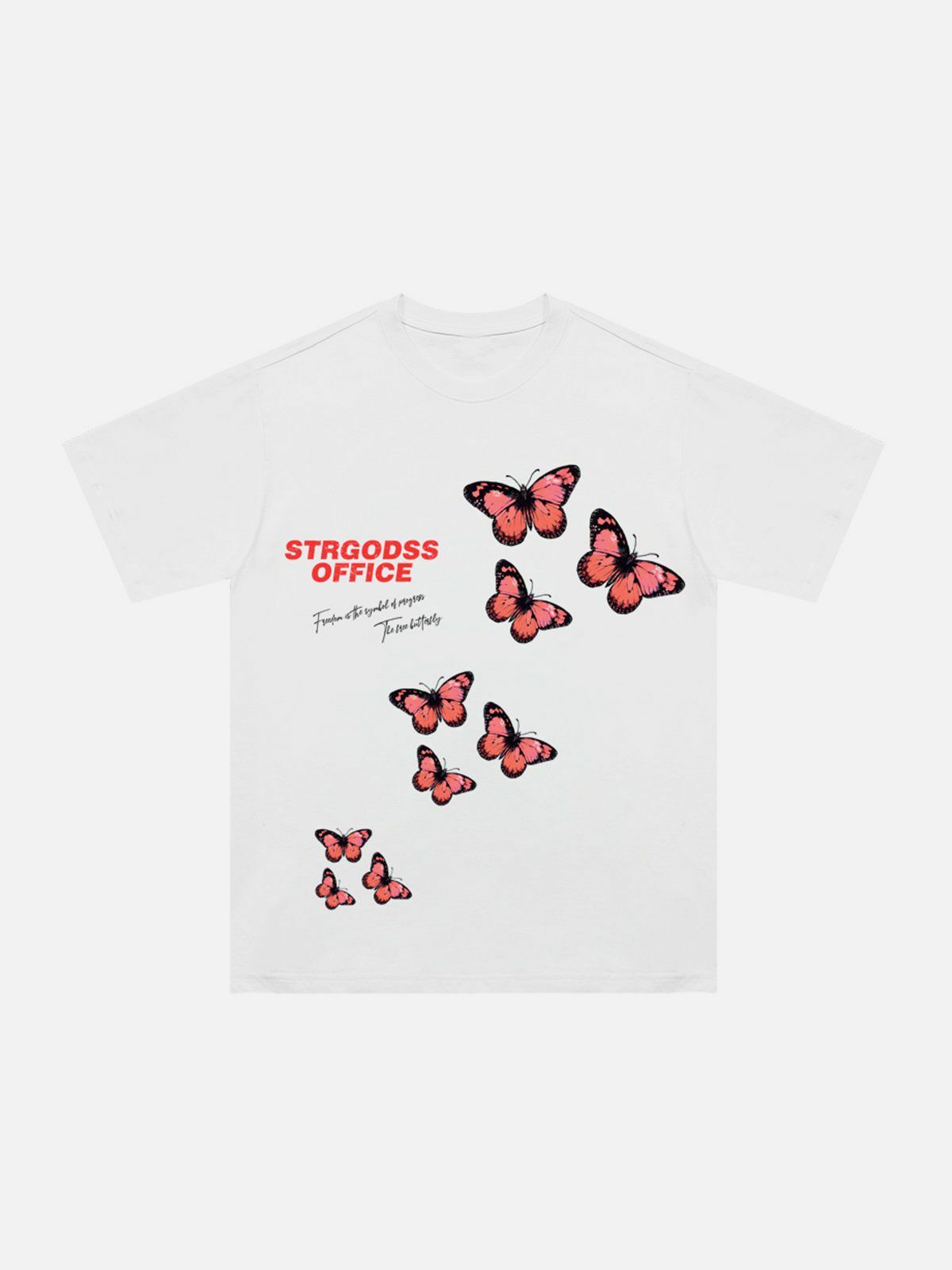 Y2K Grunge Red Butterfly Cracked Print Tee - Retro 90s Summer Outfit for Women