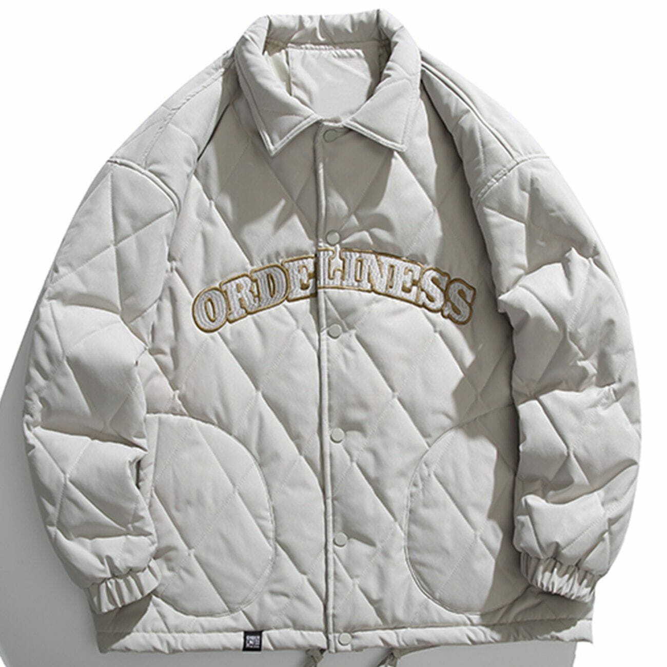 Y2K Grunge Rhombus Winter Coat with Monogram Embroidery - Retro 90s Fashion Essential