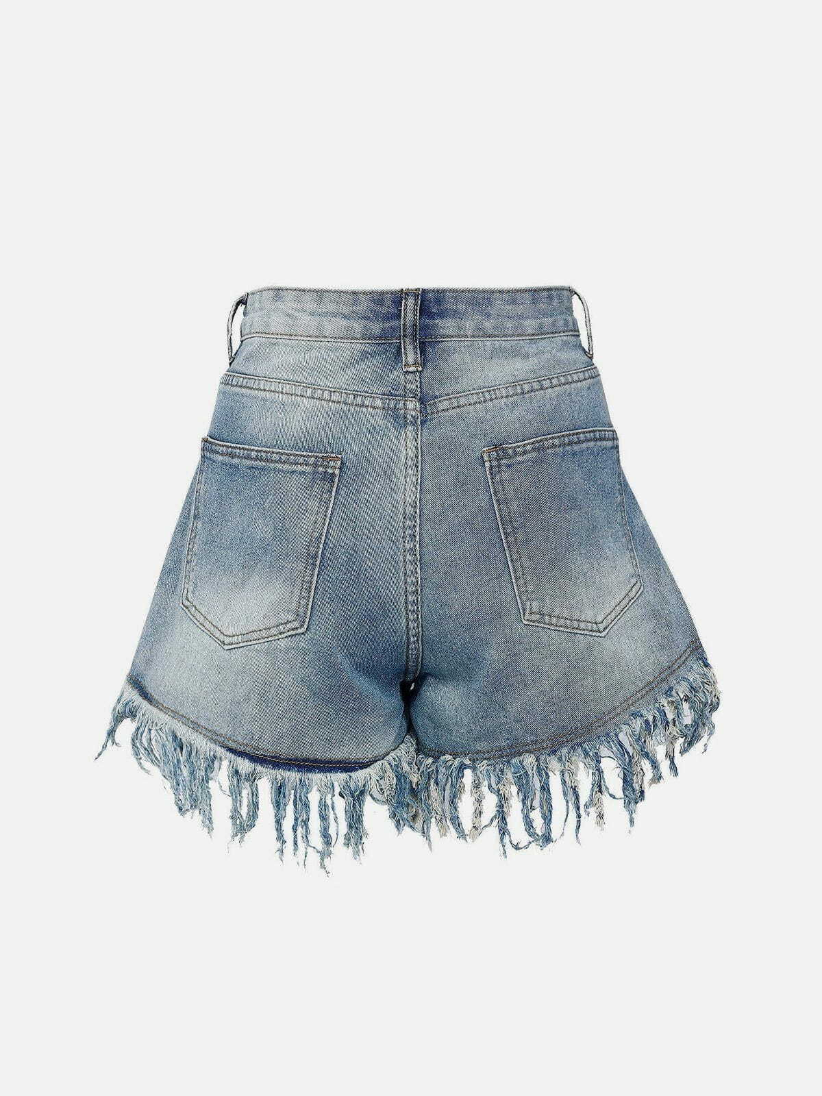 Y2K Grunge Ripped Denim Shorts - Retro 90s Summer Outfit for Y2K Party & Beach Vibes