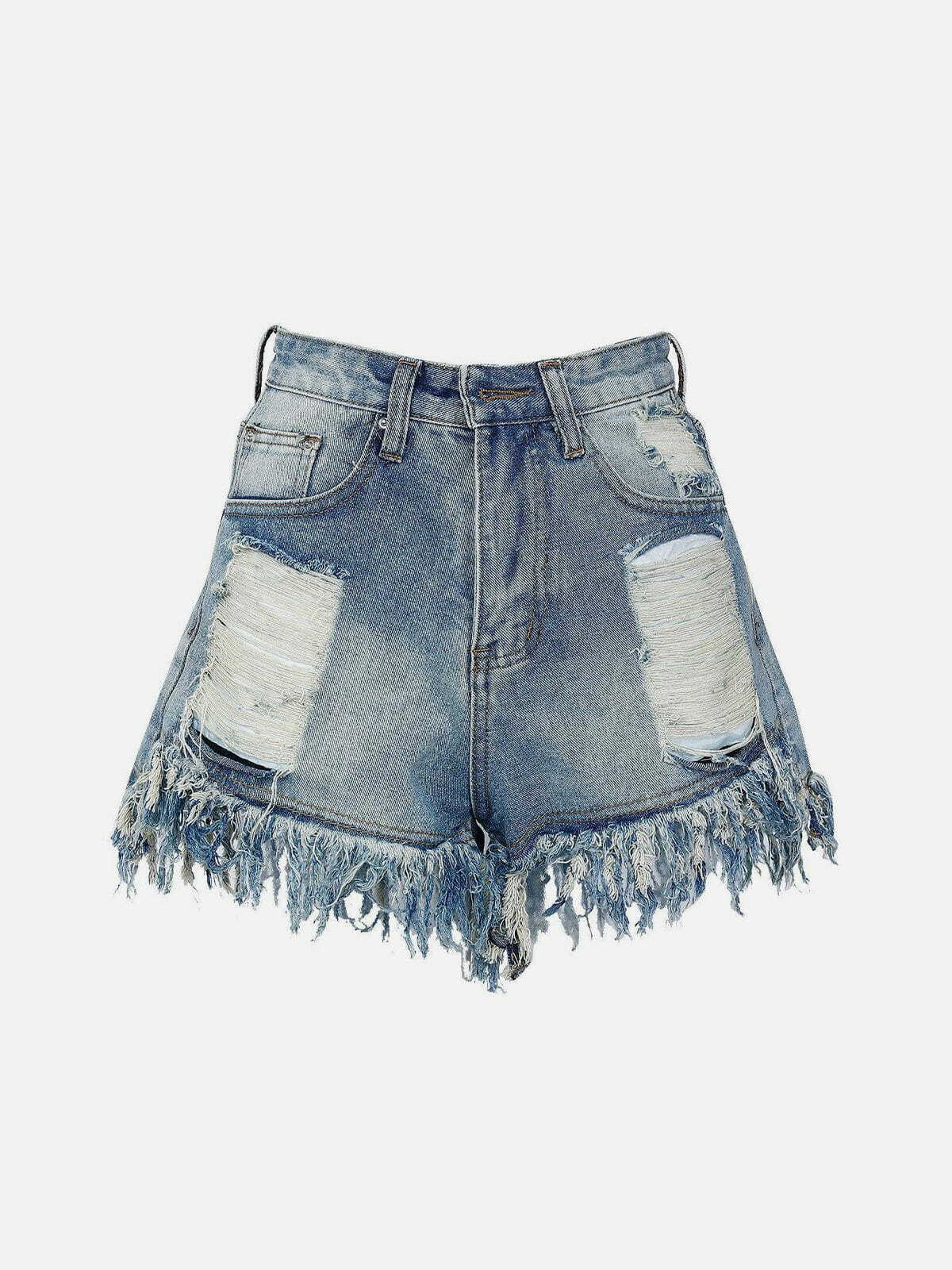 Y2K Grunge Ripped Denim Shorts - Retro 90s Summer Outfit for Y2K Party & Beach Vibes