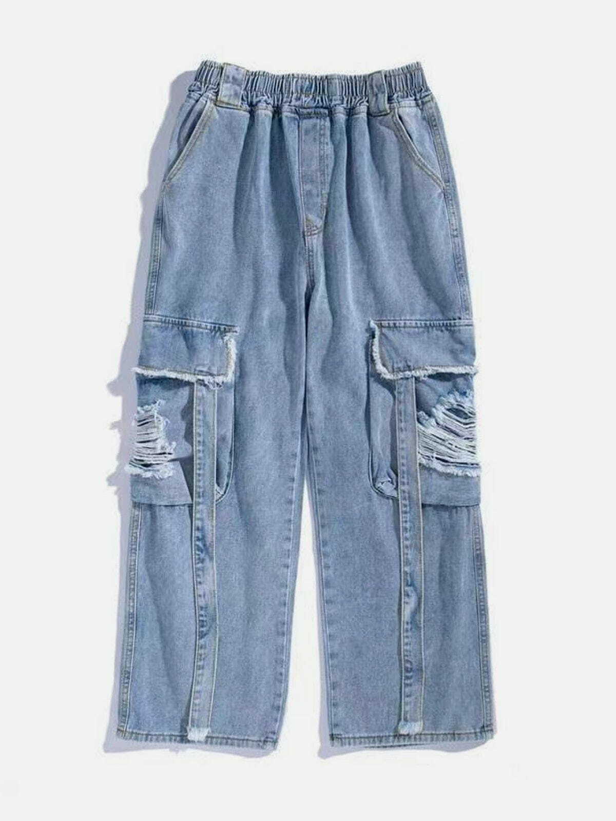 Y2K Grunge Ripped Streamers Jeans - Retro 90s Summer Outfit for Y2K Party Vibes