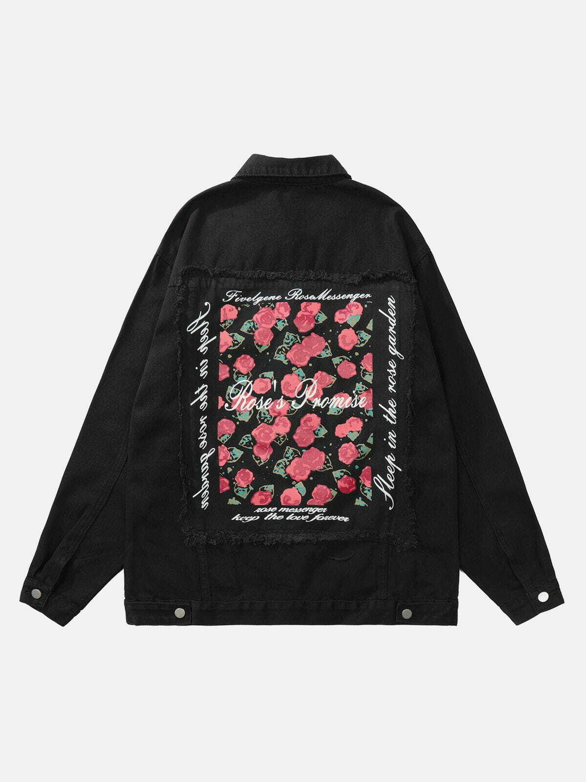 Y2K Grunge Rose Button Denim Jacket - Retro 90s Summer Outfit for Y2K Party & Club Looks