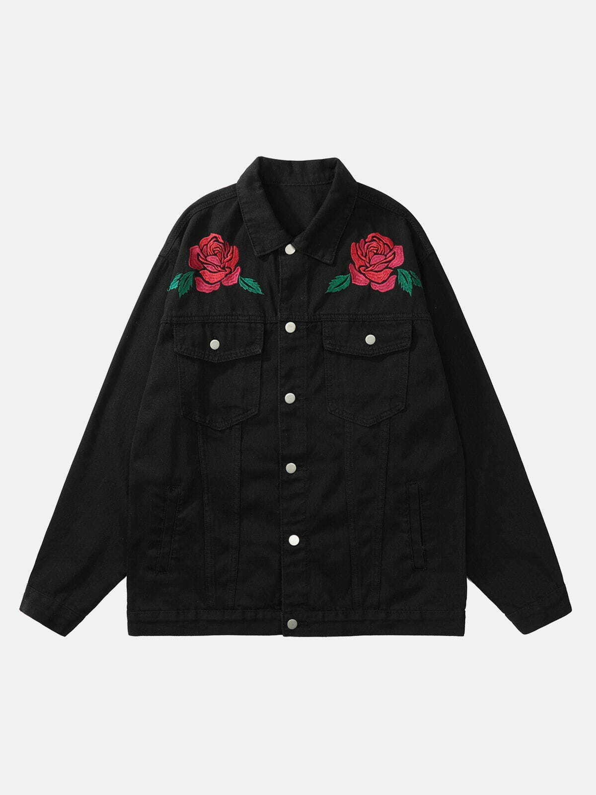 Y2K Grunge Rose Button Denim Jacket - Retro 90s Summer Outfit for Y2K Party & Club Looks