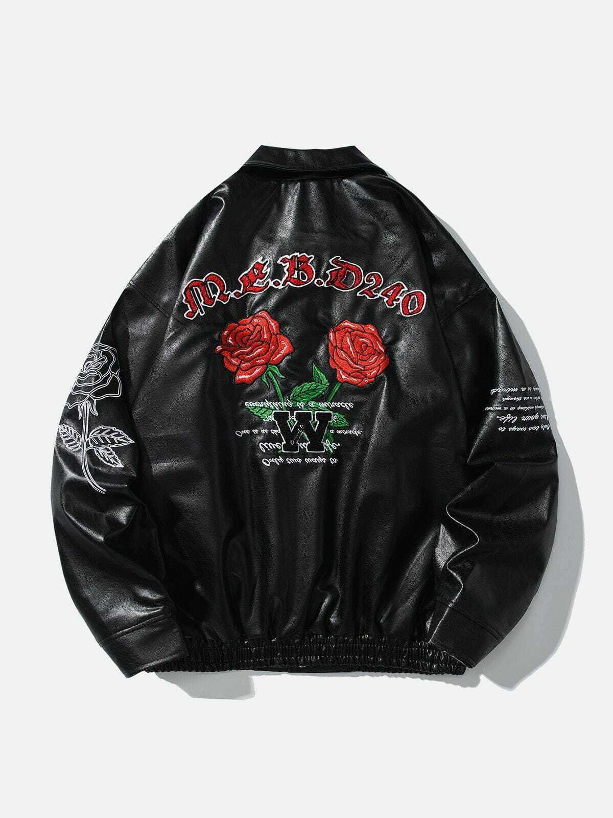 Y2K Grunge Rose Embroidery Leather Jacket - Retro 90s Fashion for Summer Parties