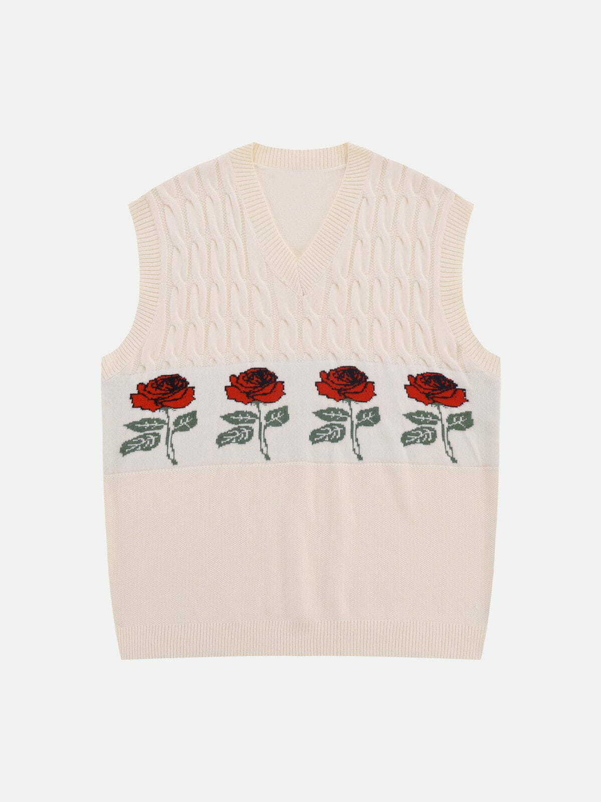 Y2K Grunge Rose Pattern Sweater Vest - Retro 90s Summer Outfit for Y2K Style Lovers