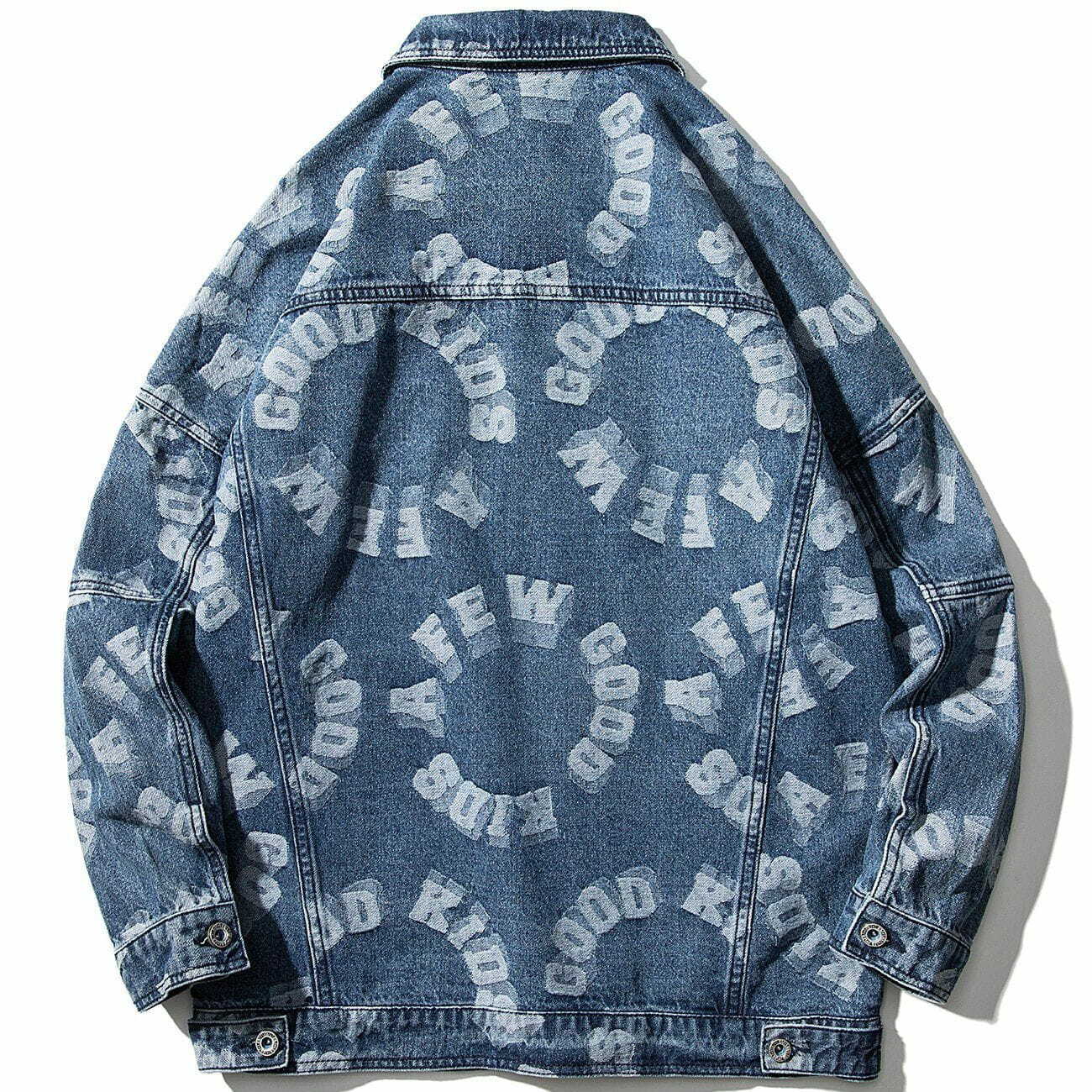 Y2K Grunge Round Letters Print Denim Jacket - Retro 90s Summer Outfit Essential