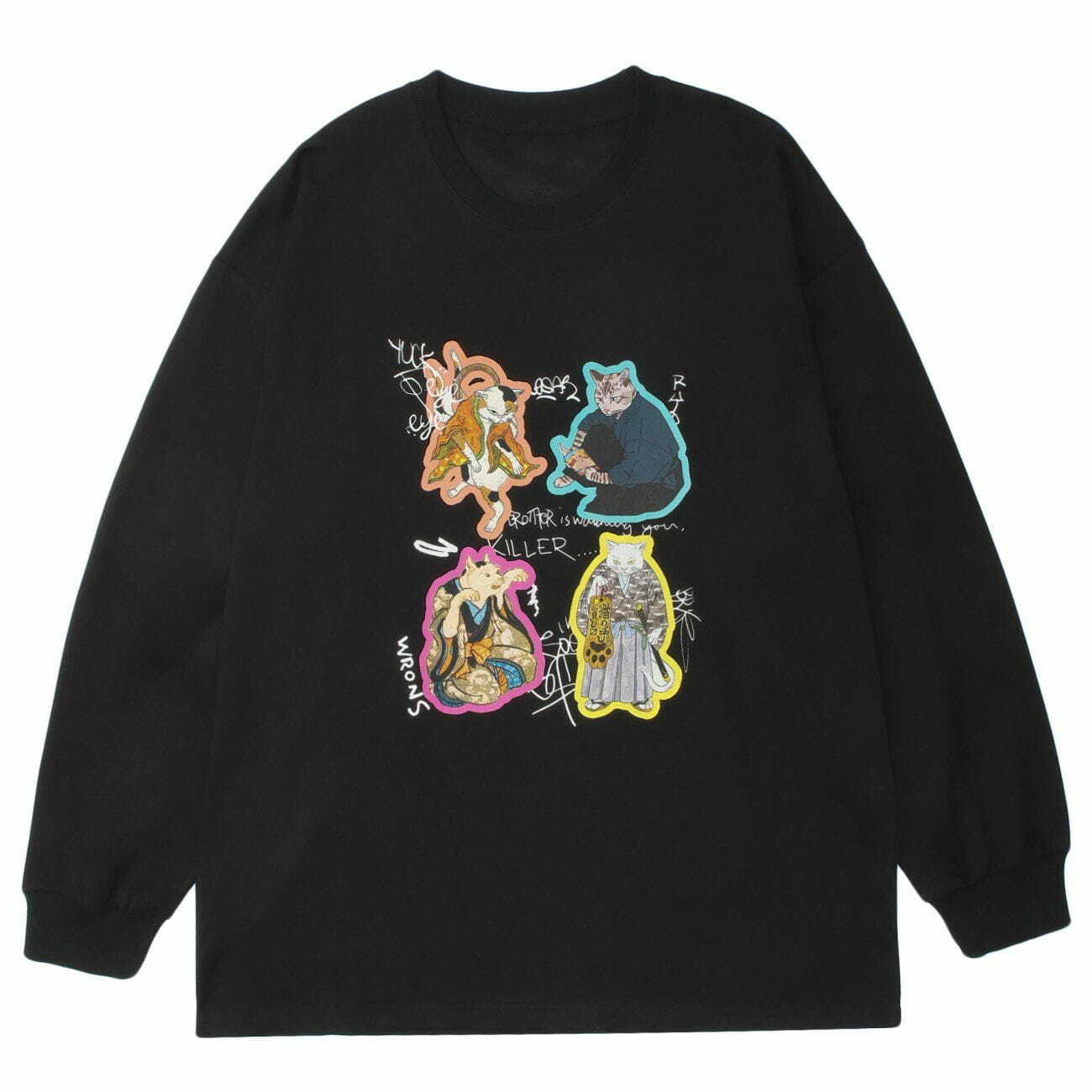 Y2K Grunge Samurai Cats Graphic Sweatshirt - Retro 90s Style for Summer Outfits