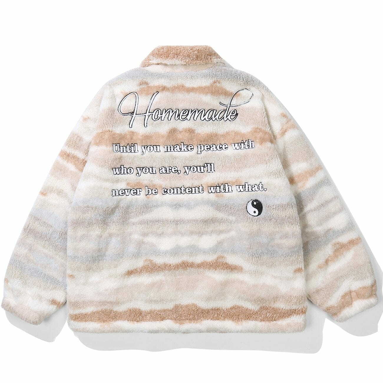 Y2K Grunge Sherpa Coat with Embroidered Letters - Retro 90s Fashion for Summer Outfits