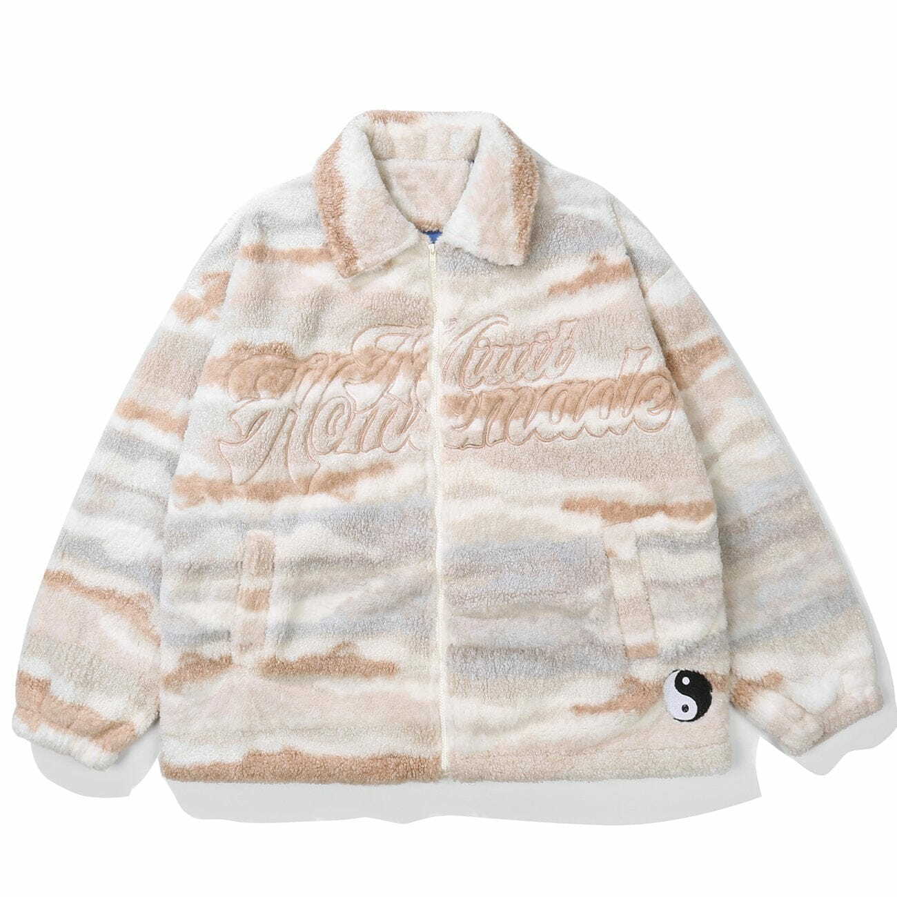 Y2K Grunge Sherpa Coat with Embroidered Letters - Retro 90s Fashion for Summer Outfits