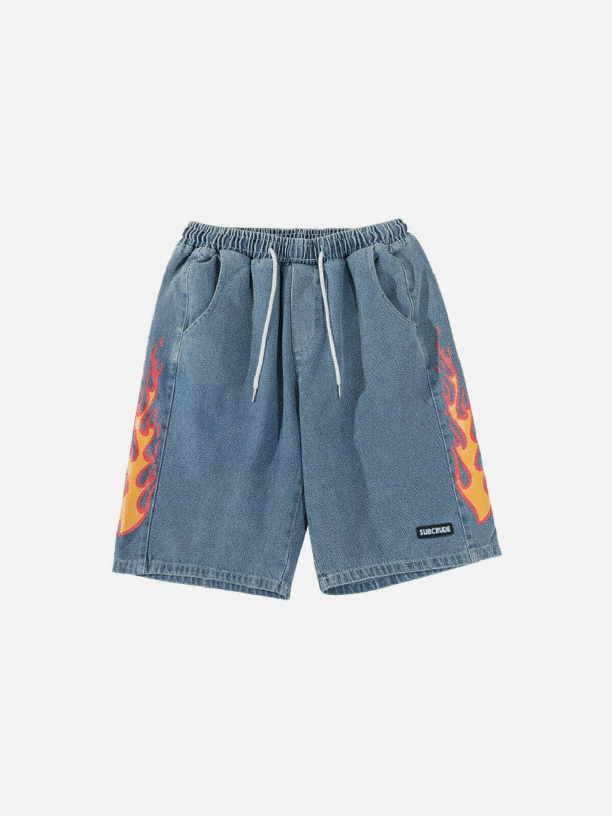 Y2K Grunge Side Flame Denim Shorts - Retro 90s Summer Outfit for Party & Beach Vibes