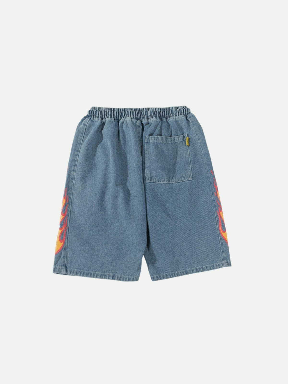 Y2K Grunge Side Flame Denim Shorts - Retro 90s Summer Outfit for Party & Beach Vibes