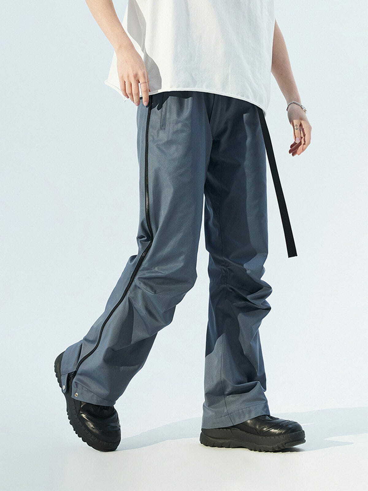 Y2K Grunge Side Zip Pleated Webbing Pants - Retro 90s Summer Outfit for Y2K Vibes