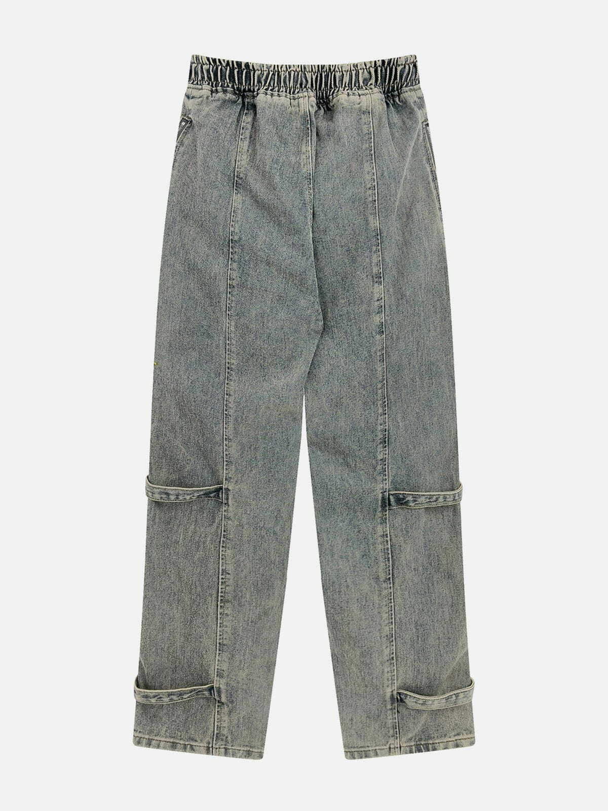 Y2K Grunge Side Zipper Drawstring Washed Jeans - Retro 90s Summer Outfit Essential