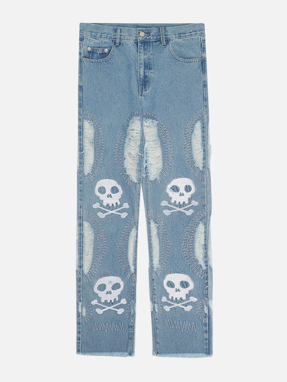 Y2K Grunge Skeleton Embroidery Jeans - Retro 90s Style for Summer Parties & Outfits