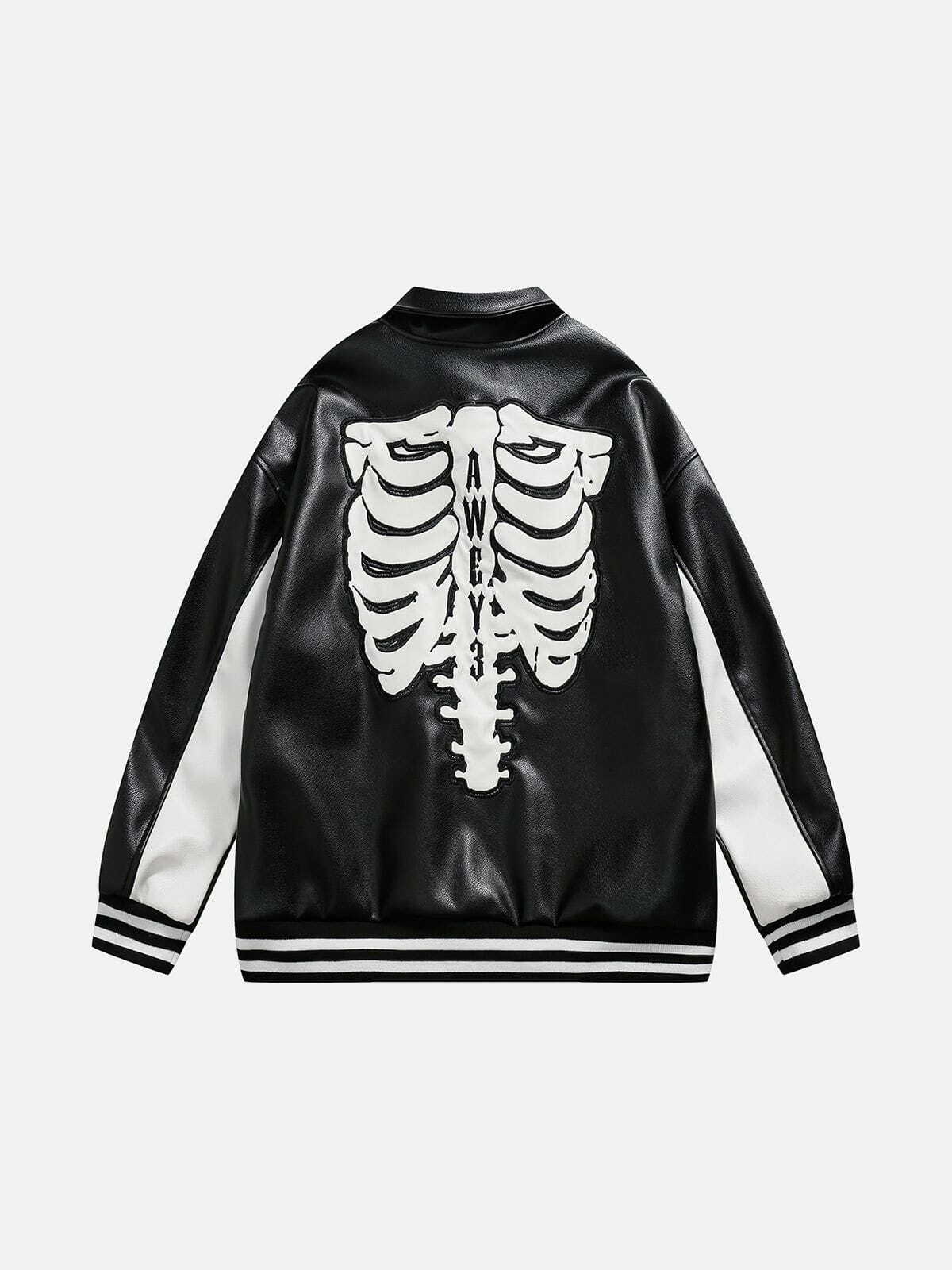 Y2K Grunge Skeleton Letters PU Jacket - Retro 90s Fashion for Summer Parties & Outfits