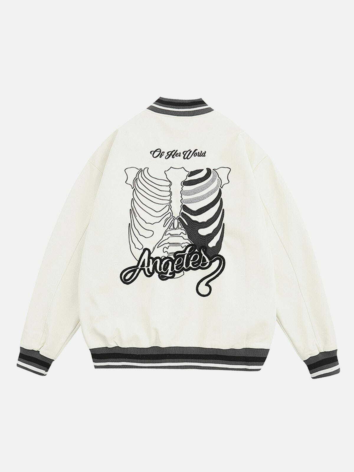 Y2K Grunge Skeleton Print PU Jacket - Retro 90s Fashion for Summer Parties & Outfits