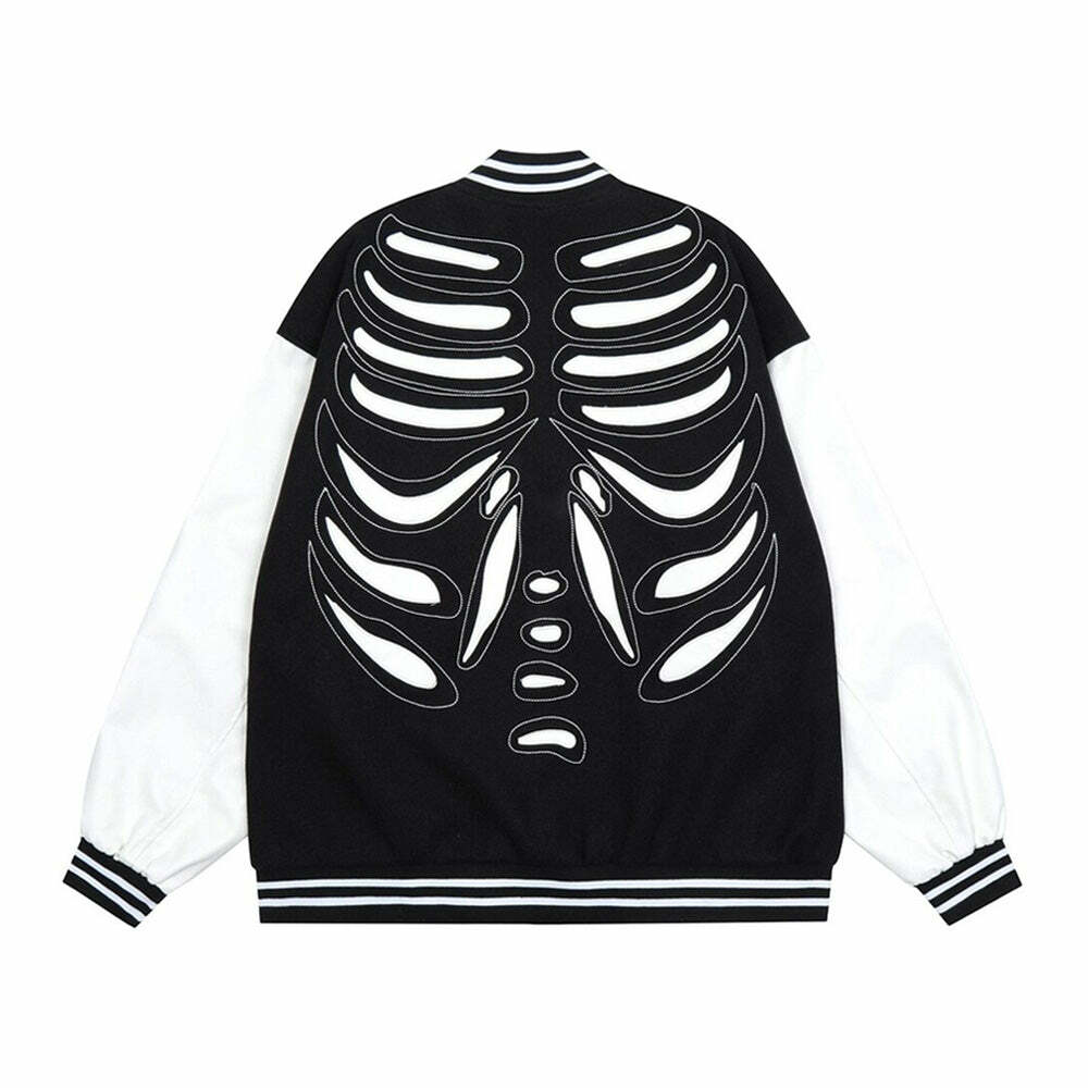 Y2K Grunge Skeleton Varsity Jacket - Retro 90s Fashion for Summer Parties & Outfits