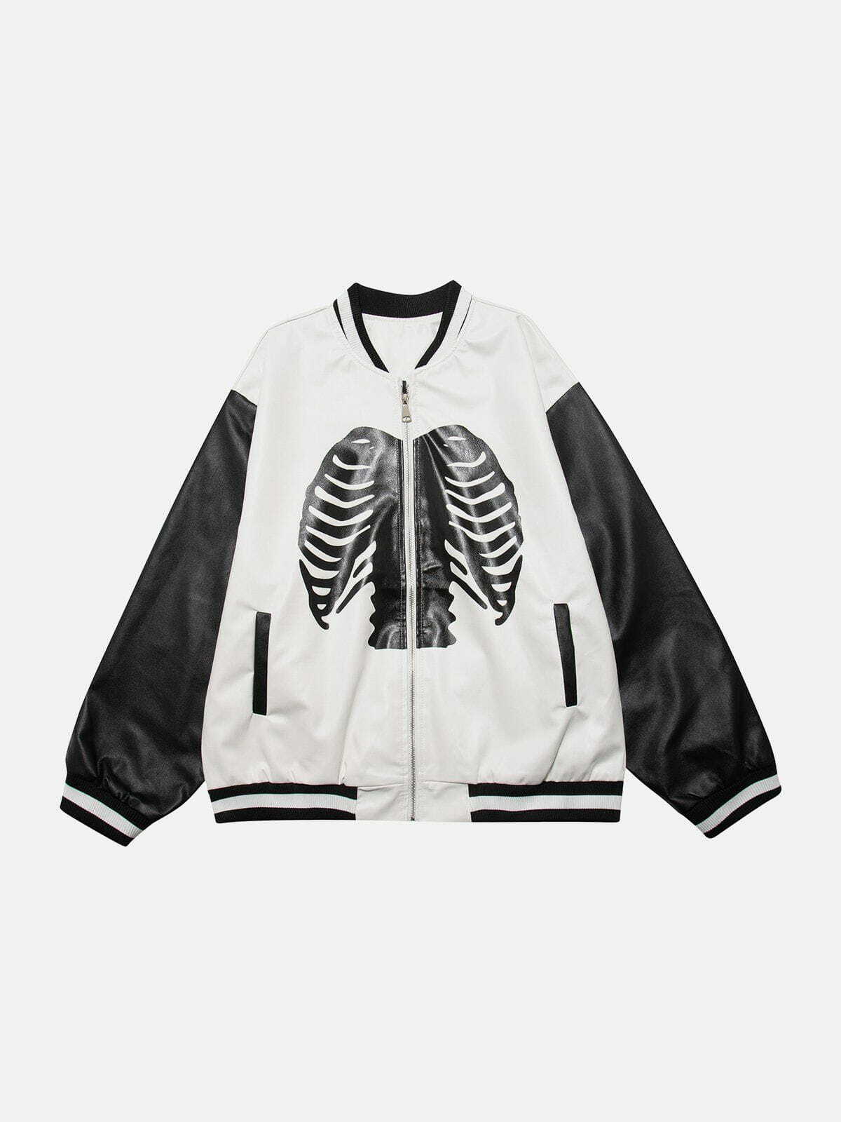 Y2K Grunge Skeleton Zip Up Varsity Jacket - Retro 90s Summer Outfit for Y2K Vibes