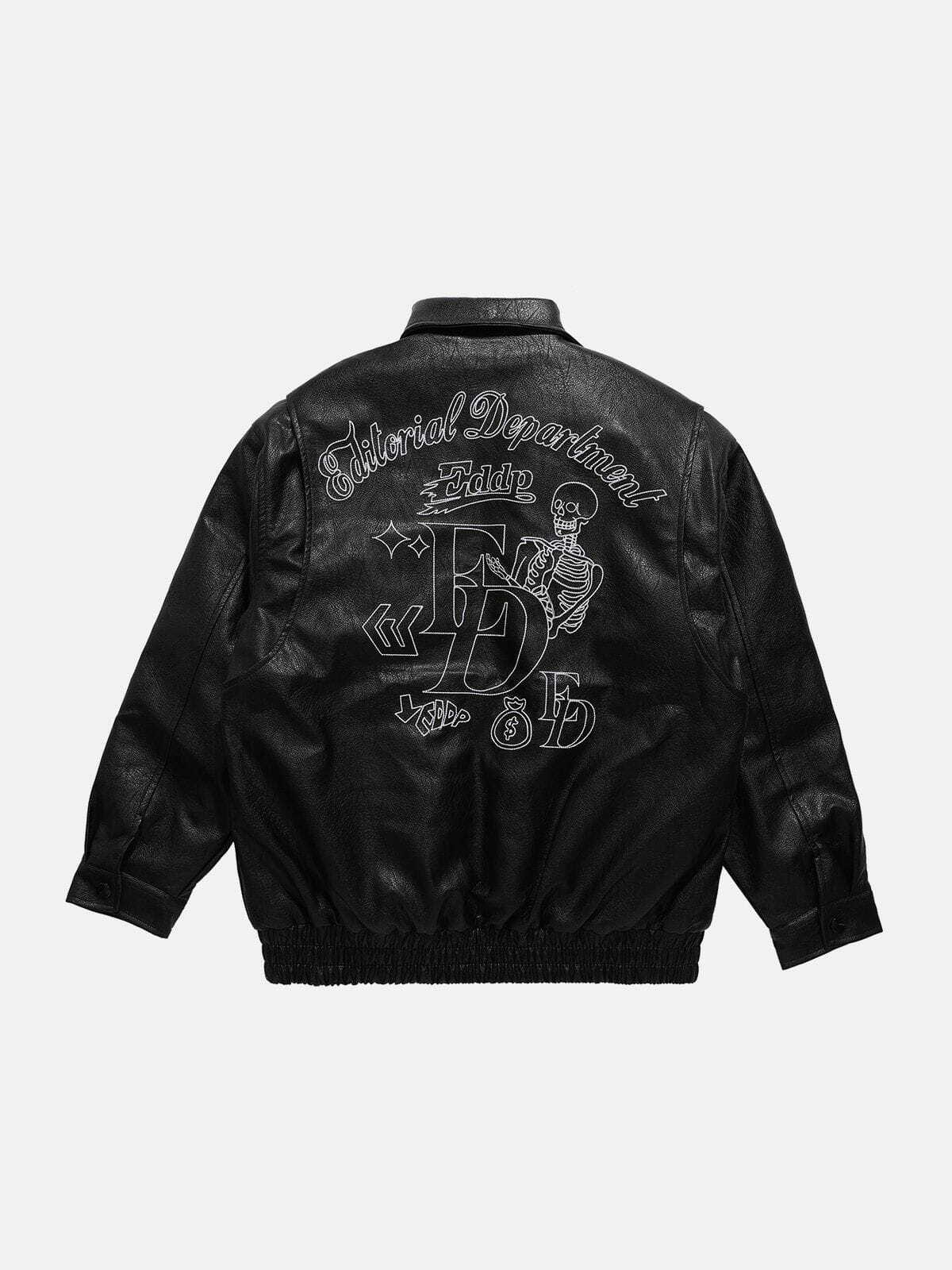 Y2K Grunge Skull Embroidery Winter Coat - Retro 90s Fashion for Y2K Outfits & Parties