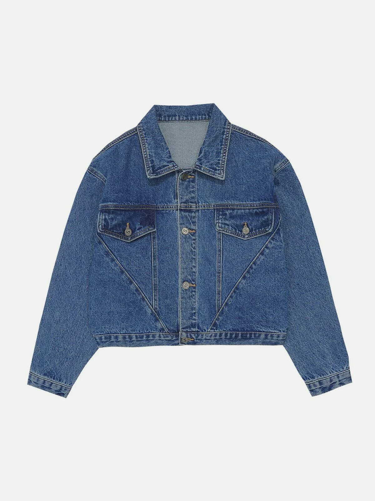 Y2K Grunge Solid Color Pocket Denim Jacket - Retro 90s Summer Outfit Essential