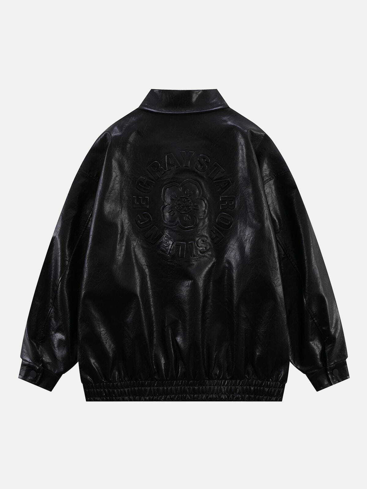 Y2K Grunge Solid Embossed Print Leather Jacket - Retro 90s Fashion Statement Piece