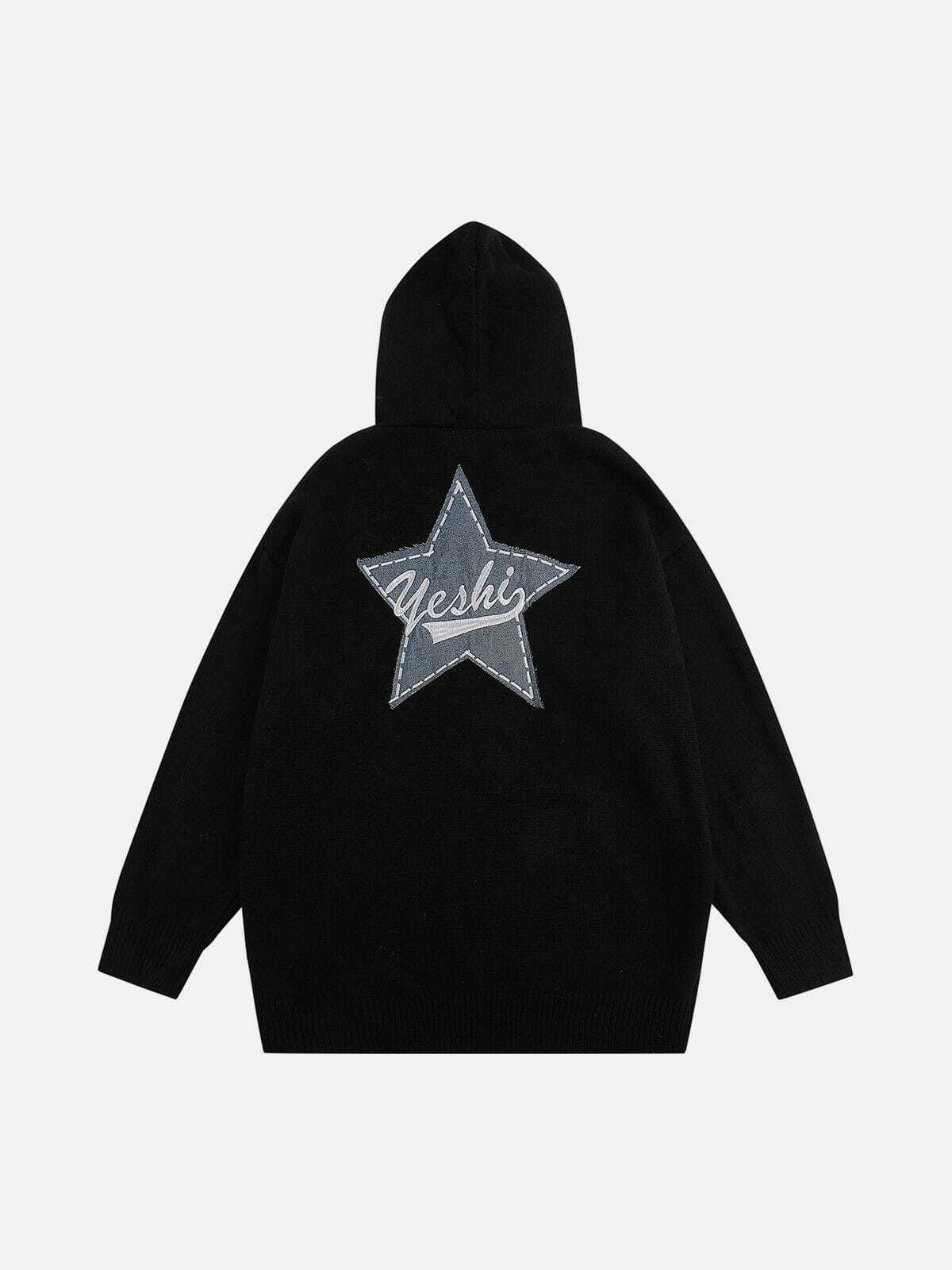 Y2K Grunge Star Embroidery Patchwork Hoodie - Retro 90s Summer Outfit for Women