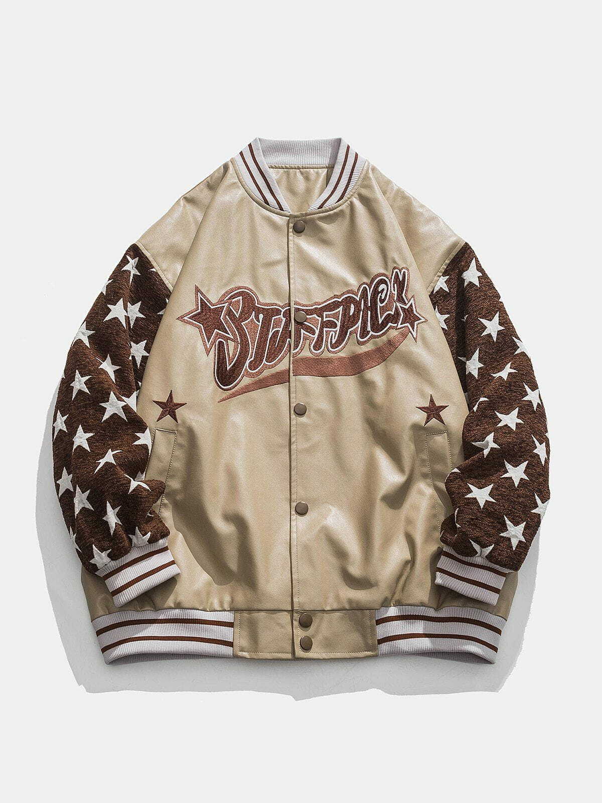 Y2K Grunge Star Graphic Varsity Jacket - Retro 90s Summer Outfit for Trendy Women