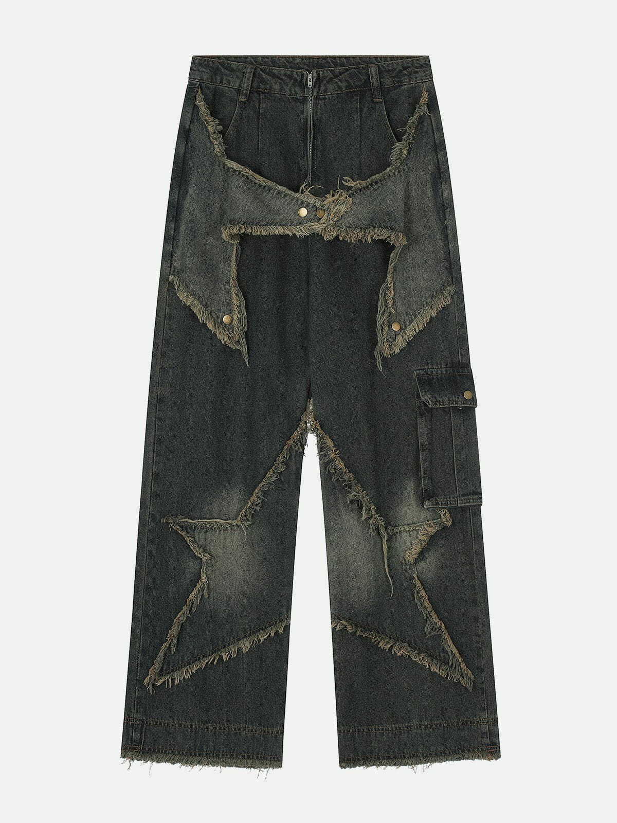 Y2K Grunge Star Jeans: Retro 90s Summer Outfit, Perfect for Y2K Parties & Beach Vibes