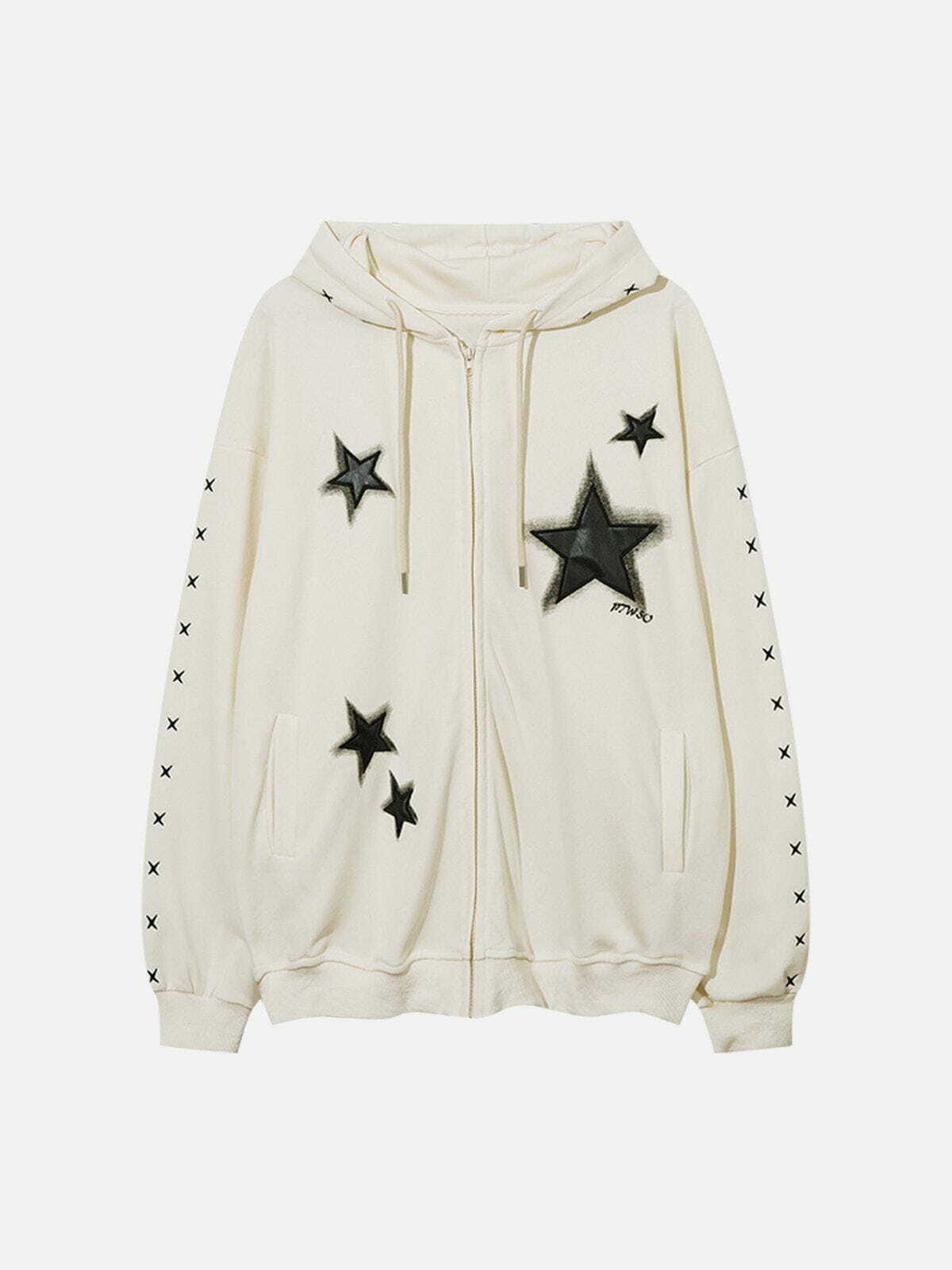 Y2K Grunge Star Patch Zipped Hoodie - Retro 90s Summer Outfit for Y2K Party Vibes