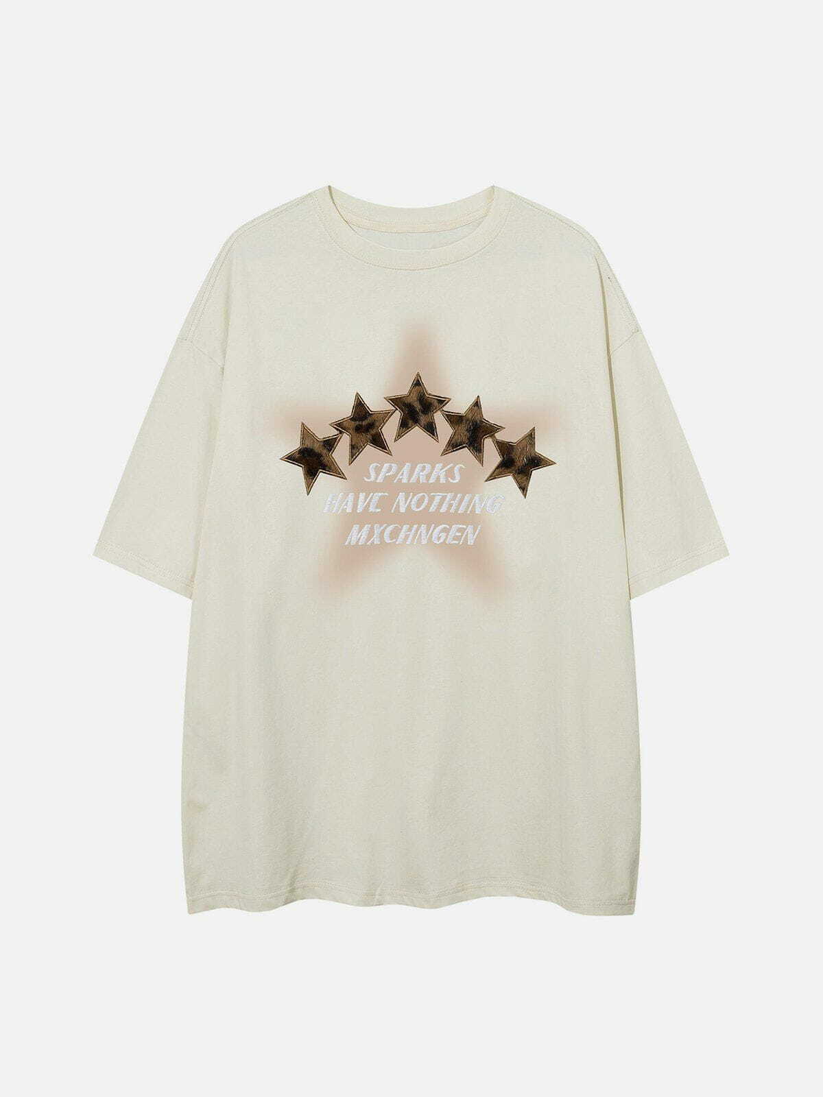 Y2K Grunge Star Print Tee - Retro 90s Embroidery Top for Summer Party Outfits