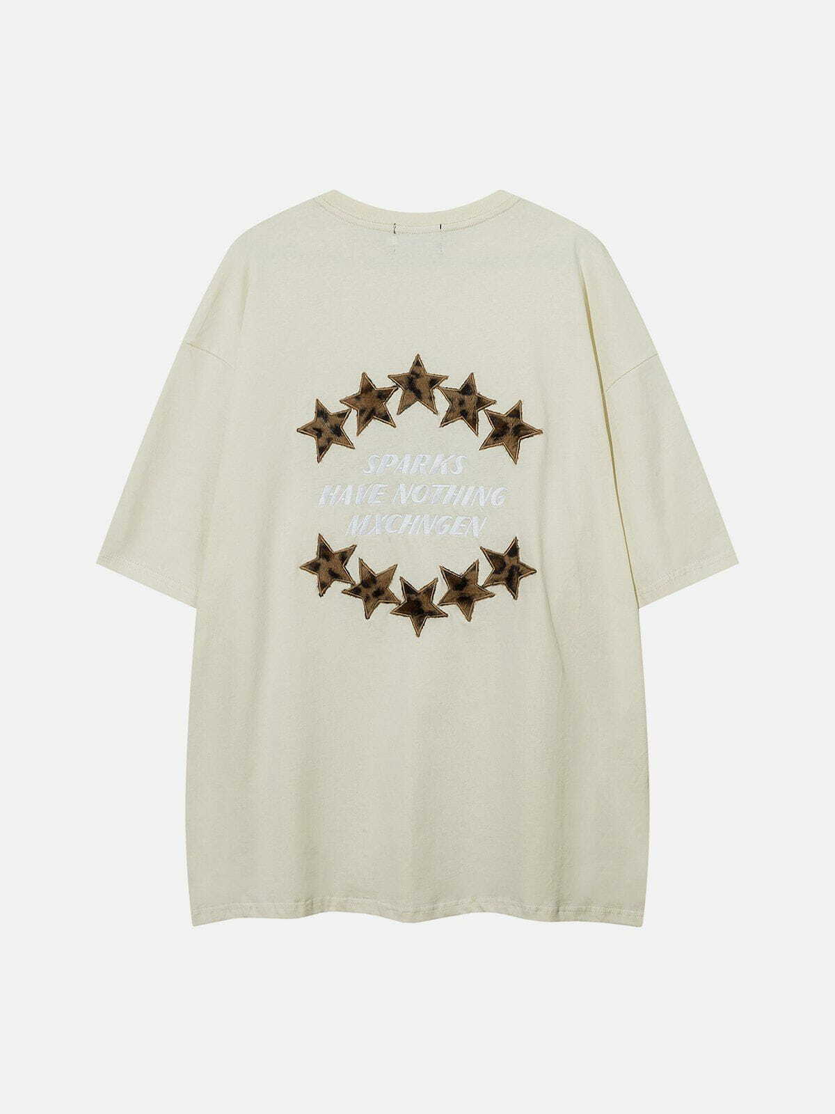 Y2K Grunge Star Print Tee - Retro 90s Embroidery Top for Summer Party Outfits