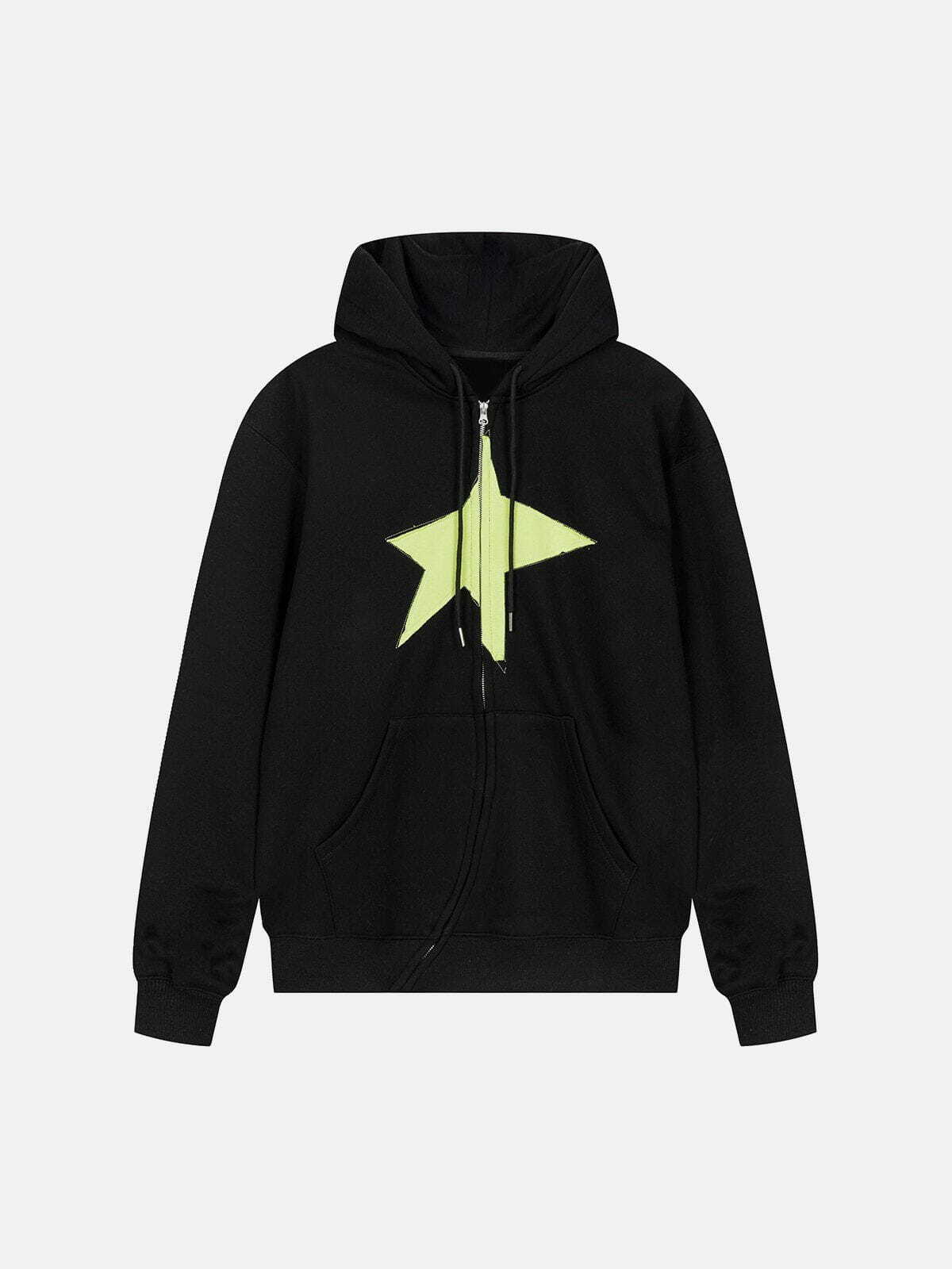 Y2K Grunge Star Quilting Zipped Hoodie - Retro 90s Summer Outfit for Y2K Vibes