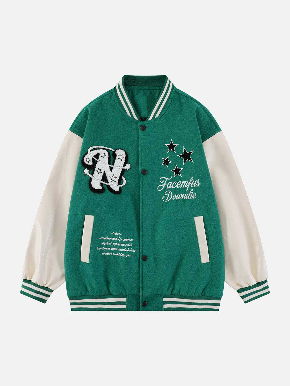 Y2K Grunge Star Surround Letters Varsity Jacket - Retro 90s Summer Outfit for Women